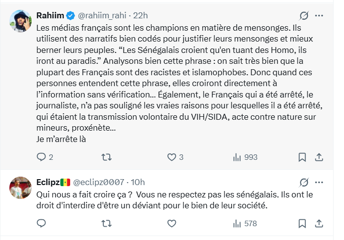 Capture d'écran illustrant les réactions en ligne après la diffusion du reportage