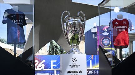 Le trophée de la Ligue des champions est exposé à Budapet (Hongrie), le 29 mai 2026. (HALIL SAGIRKAYA / ANADOLU / AFP)