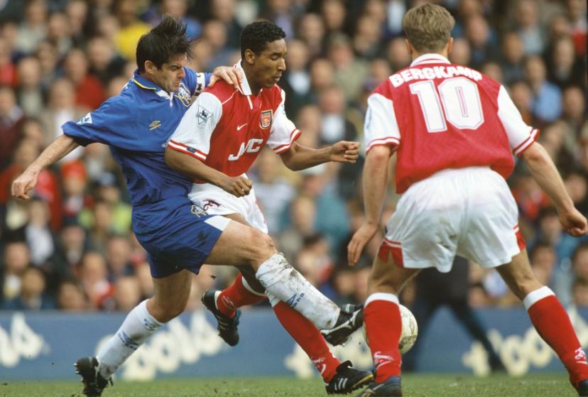 Nicolas Anelka (au centre) lors d'un match contre Chelsea (0-3), le 5&nbsp;avril 1997. (A. De Martignac/L'Équipe)