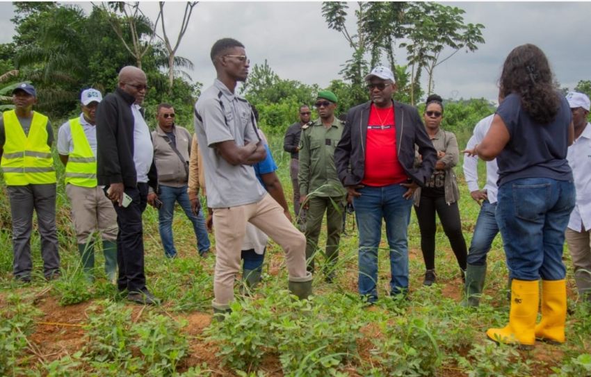 Charles Edgar Mombo visitant les laboratoires du Cenarest à Kougouleu