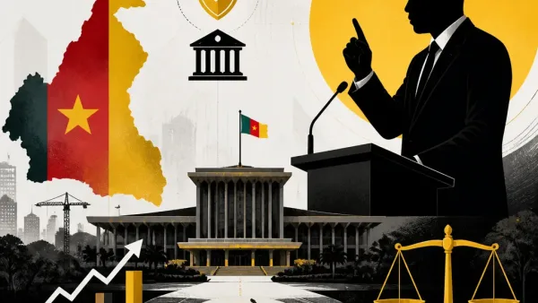 Illustration éditoriale sur la situation politique au Cameroun avec Paul Biya