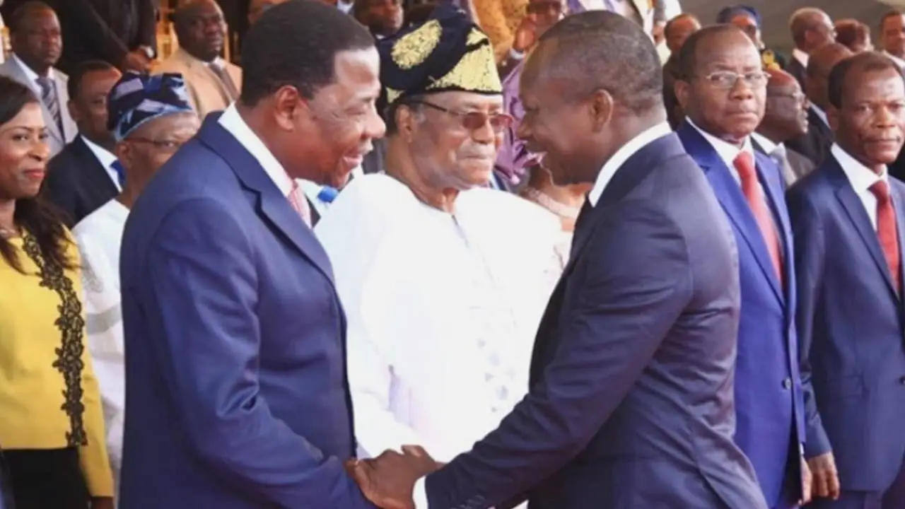 Les présidents Nicéphore Soglo, Boni Yayi et Patrice Talon en arrière-plan